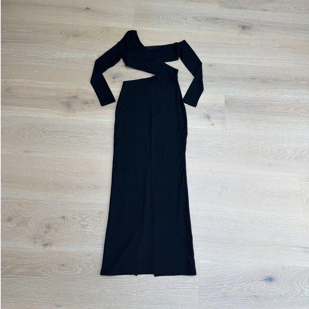 White Fox Maxi Dress Long Sleeve Ribbed Hot Right Now Size L Black